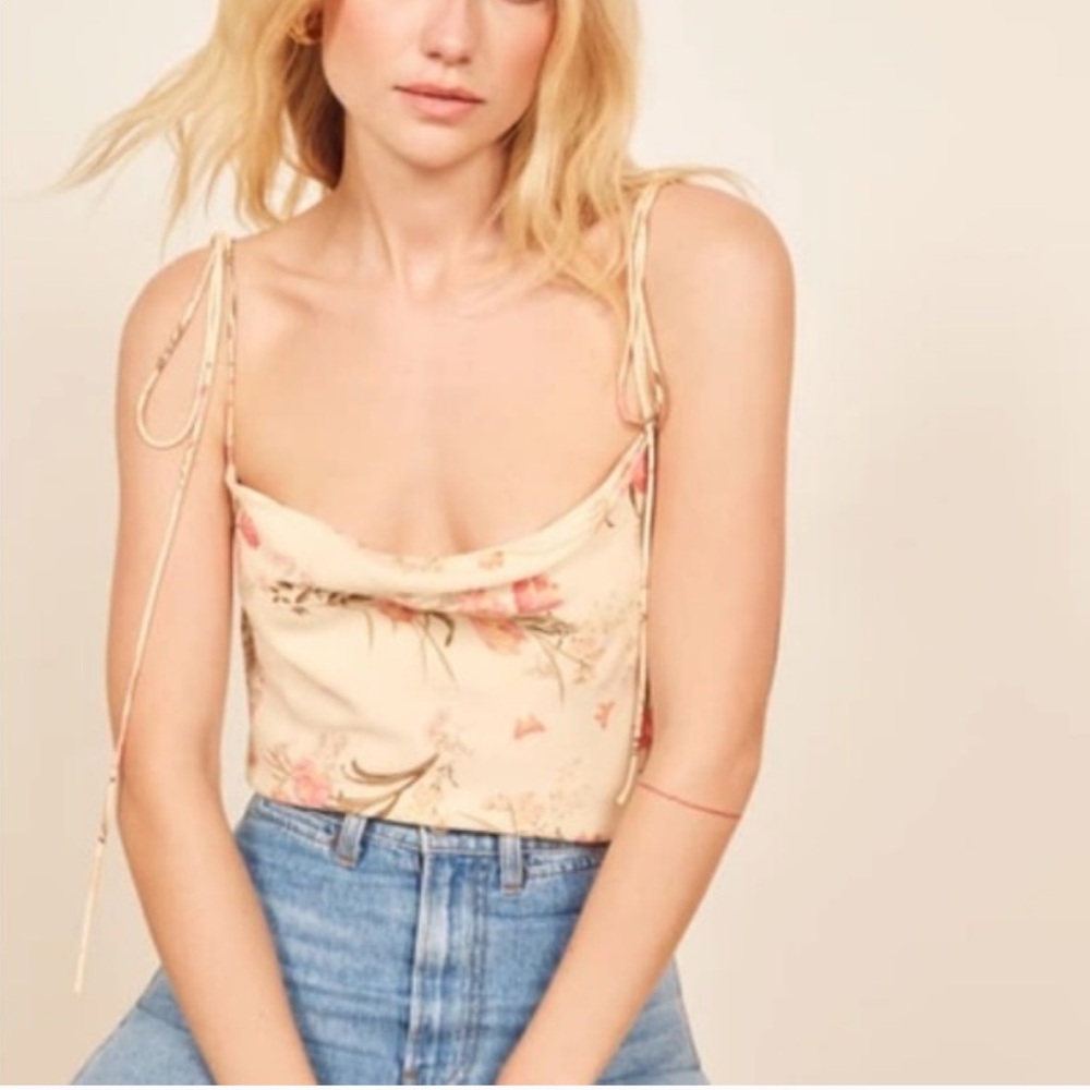 Reformation floral tank top with ties